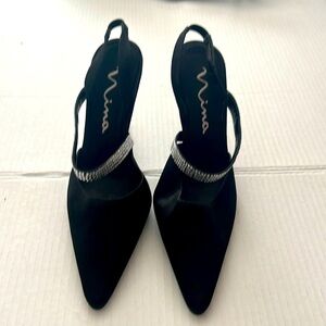Nino elegant, dressy, sophisticated black satin heels size 10.